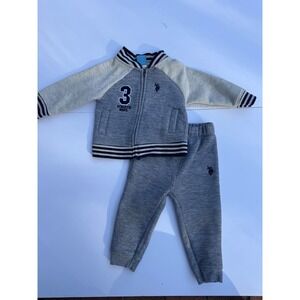 US Polo Assn Toddler Boys Gray Varsity Tracksuit Jacket and Joggers Set 18M